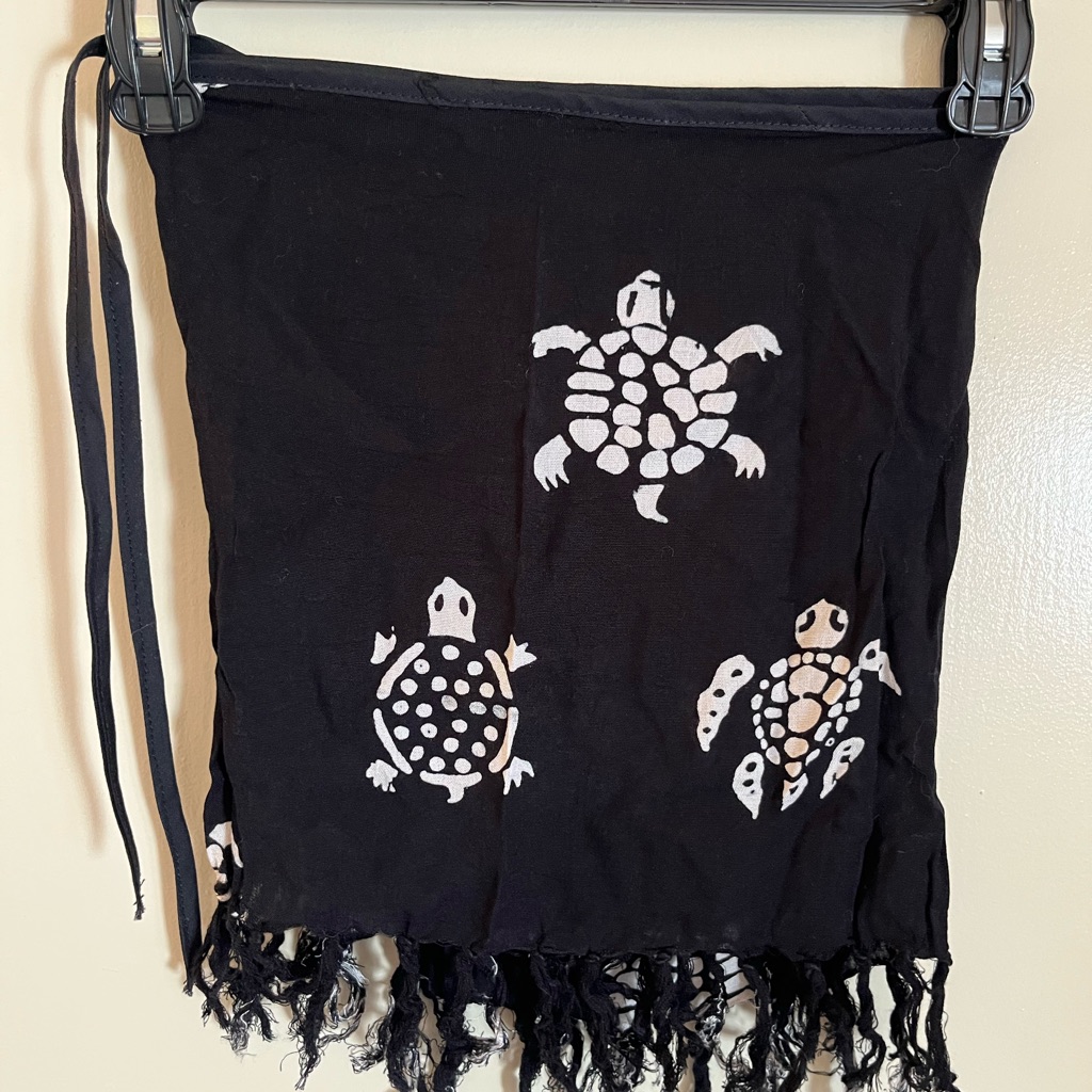 Black Turtle Print Fringe Wrap Cover Up